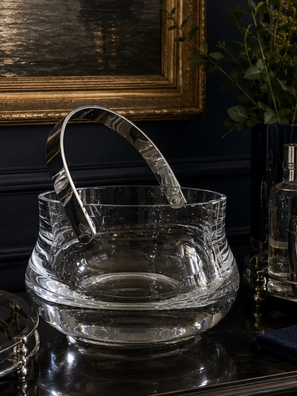 Vintage Boda Sweden Glass Ice Bucket Silver Handle | MCM Vintage Barware